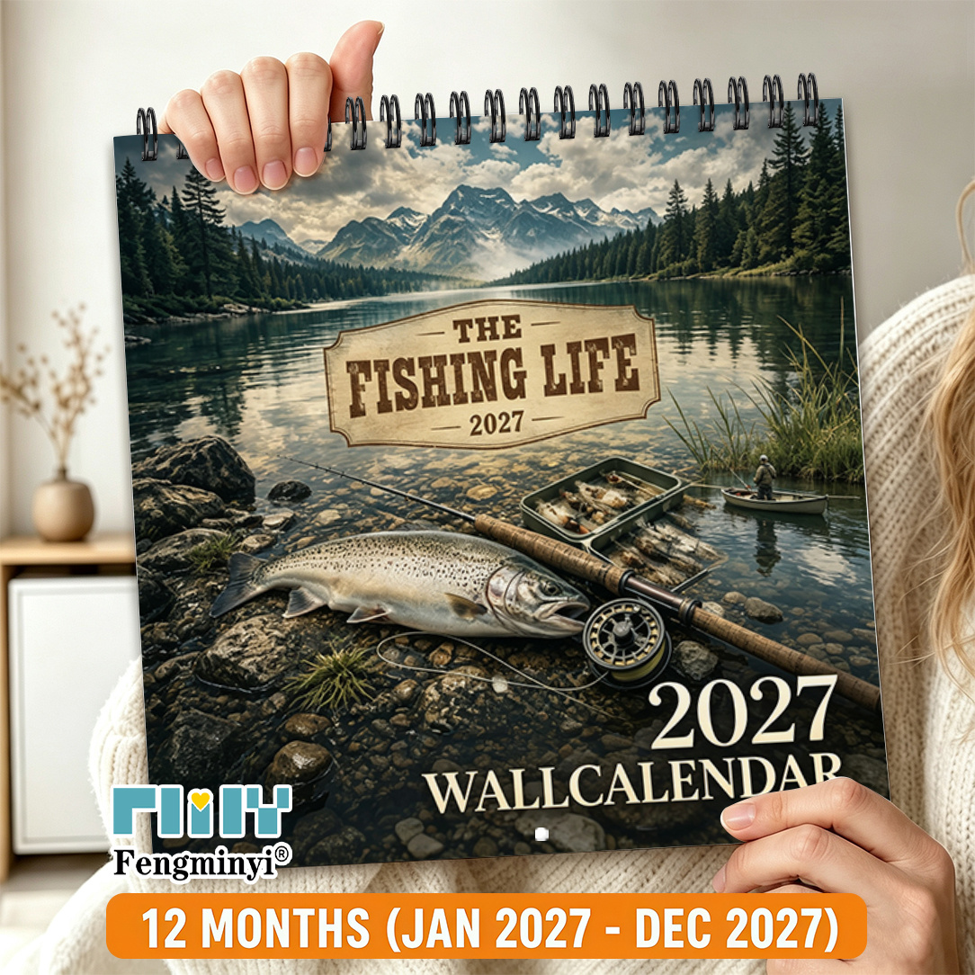 TEMU Calendriers Muraux, 1pc, Calendrier Mural 2027, Calendrier Mural de Pêche 2027, Planificateur Mensuel 12 Mois, Reliure Spirale, Suivi des Fêtes,