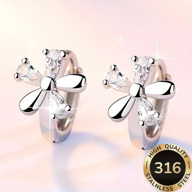 TEMU 1 Pair Of High-quality Steel Hypoallergenic Elegant Luxury Five-leaf Clover Five-petal Flower Women's Earrings Ear Circles Suitable For Daily