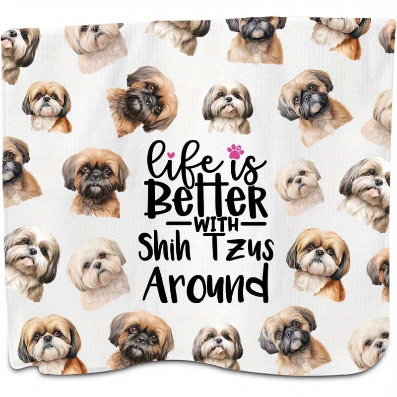 

1pc Shih Tzu Print Kitchen Towel, 18x26 Inch, Polyester, Theme, Machine Washable, Oblong Shape, Ideal Housewarming & Hostess Gift For Shih Tzu Owners