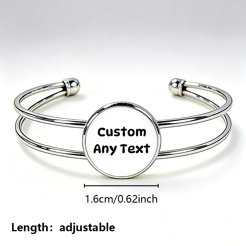 Women's Customizable Adjustable Open Bangle with Round Time Gemstone Inlay