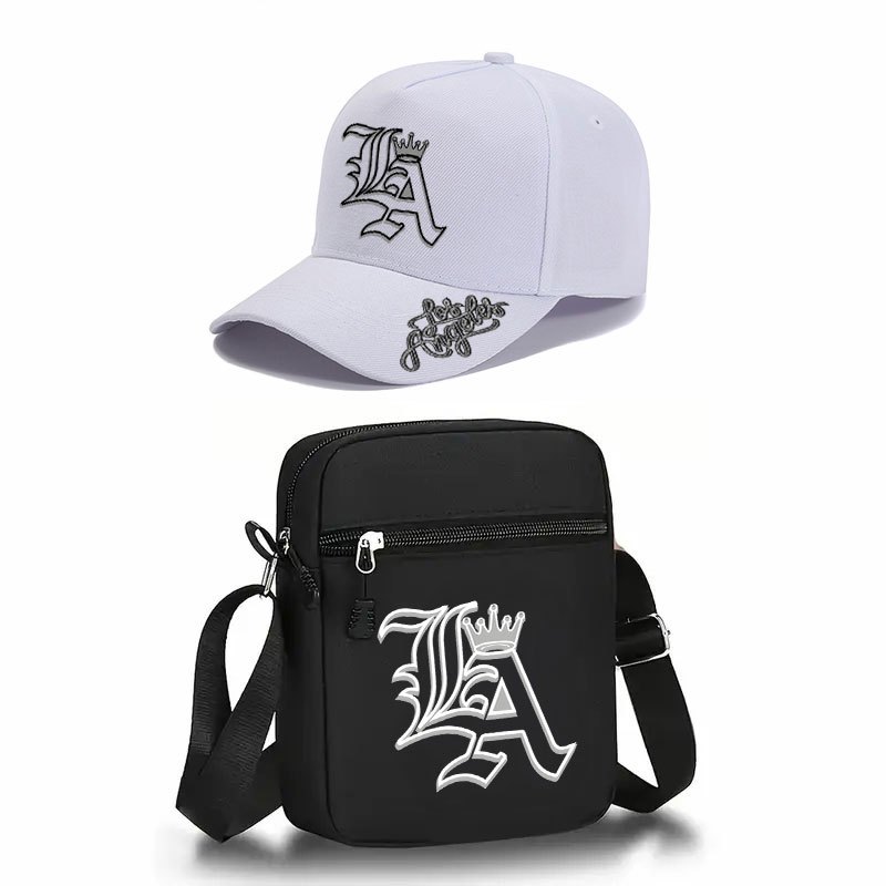 TEMU 2pcs La Crown Letter Printed Baseball Caps And Men's Women's Crossbody Bags - Adjustable Y2k Streetwear For Outdoor Sports, With La Crown Curved
