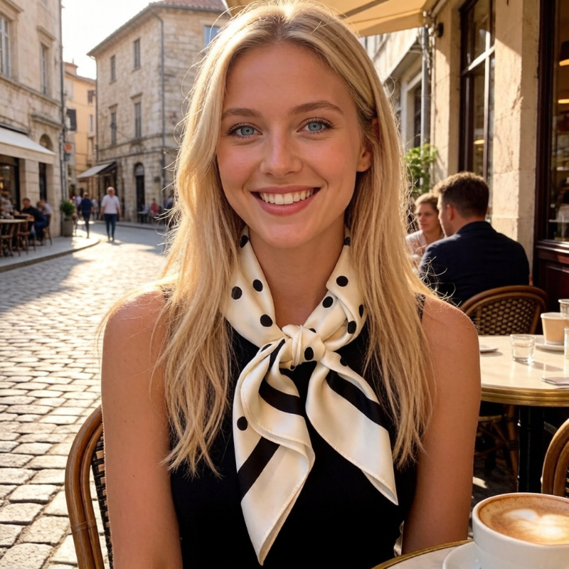 TEMU 1pc Cute Polka Dot & Striped Small Neck Scarf - Soft Breathable Suitable For Spring Summer Fall, Suitable For Commuting, Daily Wear, Birthday