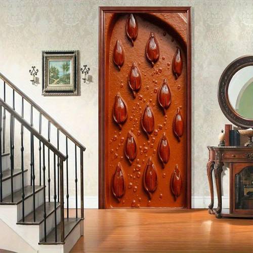 2 stuks - 2d platte deursticker met elegant zaadpatroon - realistisch 3d reliëfbehang voor huisdecoratie. , waterdichte en eenvoudig aan te brengen muursticker voor slaapkamer, woonkamer of . modern, ontwerp. duurzame en verwijderbare muurschildering. ideaal, 2d plat