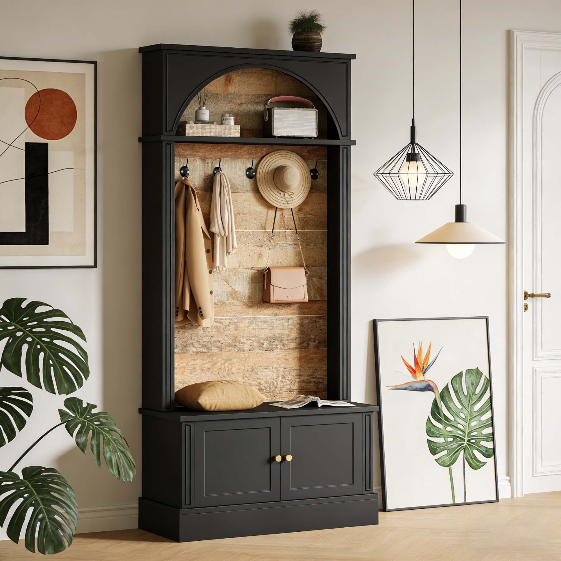 Entryway Bench Design Featuring a Coat Rack, a 70.86-Inch Hall Tree with a Storage Bench, a Farmhouse-Style Hall Tree Equipped with Five Hooks And Adjustable Shoe Storage, Perfect for The Entryway Or Hallway