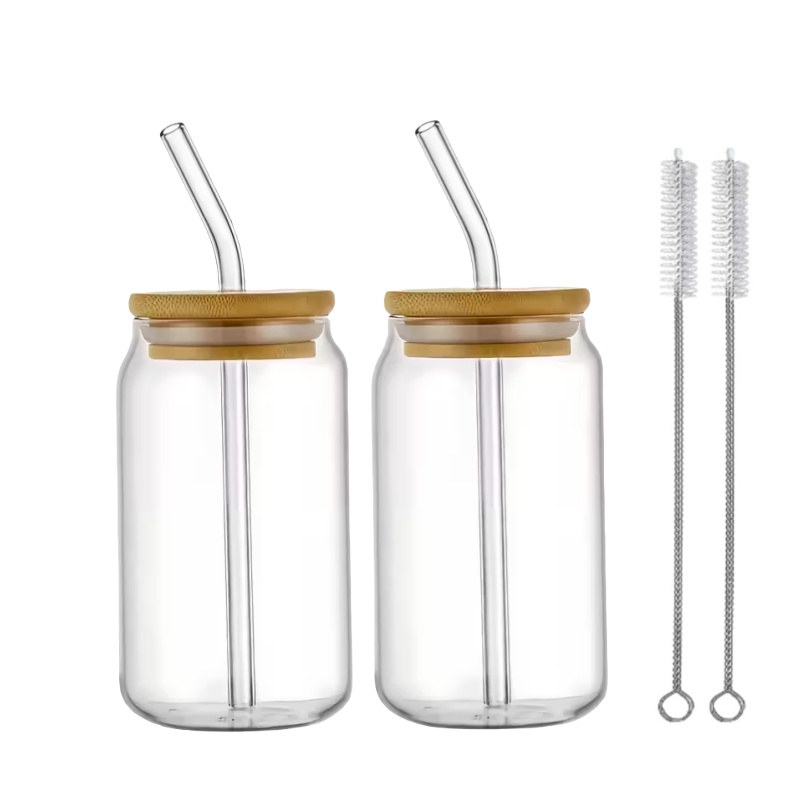 TEMU 1/2 Set Of High Borosilicate Drinking Glasses, Including A 500ml Water Cup With Lid + Glass Straw + Straw Brush, A Cute Reusable Glass Bottle,