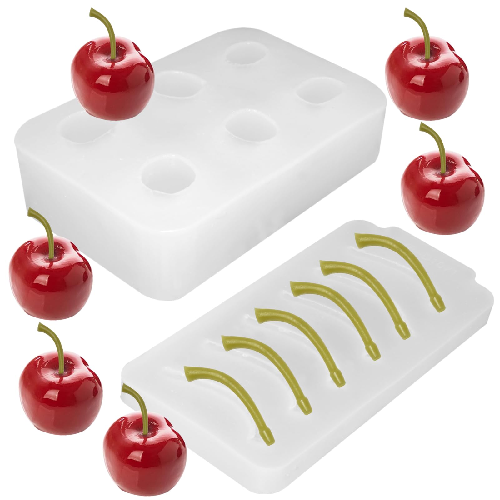 TEMU 2pcs 6-cavity 3d Cherry Silicone Mold Set With Stem Mold, Multipurpose Mold For Chocolate, Candy, Fondant Baking And Candle Making, Craft