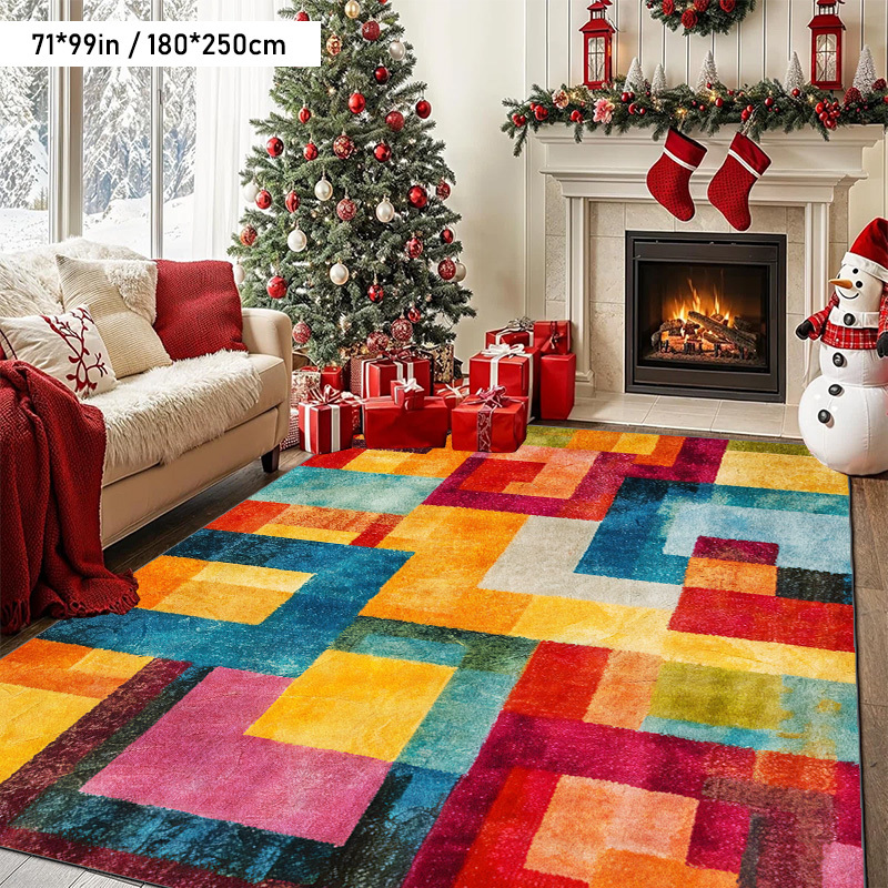 TEMU 1 tapis adapté et à - Tapis avec dos en plastique, motif géométrique moderne, tailles jumbo, lavable en machine, décoration de Noël