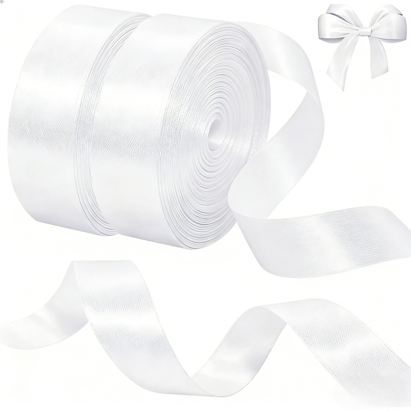 E-shop 2 Rollen Premium weißes Satinband, 46,5 m Gesamtlänge, 25 mm breit – Elegantes Mehrzweck-Bastelband für Geschenkverpackungen,