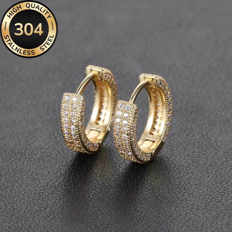 TEMU 1 Paire de Boucles d'Oreilles de Luxe Léger pour Femmes en Acier Inoxydable 304 avec Synthétique Incrustée - Plaqué Or 18K - Hypoallergéniques -