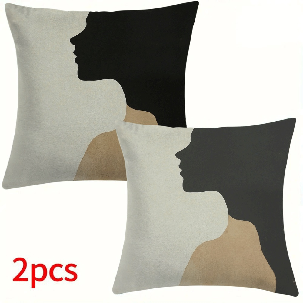 2 pack modern abstract face silhouette pillow covers 18x18 inch soft flannel fabric zipper closure machine washable   decorative cushion cases for back sleepers ideal for living room bedroom camping details 9