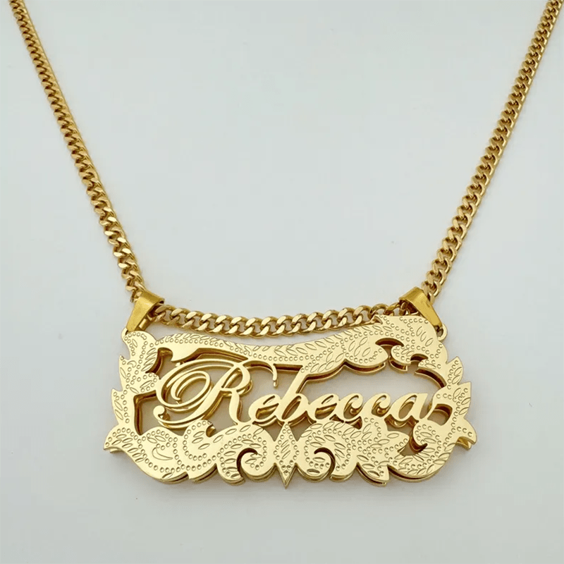 TEMU Customized Double-layer Corroded Melon Seed Buckle Nk Necklace 2025 Name Double-layer 3d Necklace, Personalized Letter 3d Nameplate Necklace,