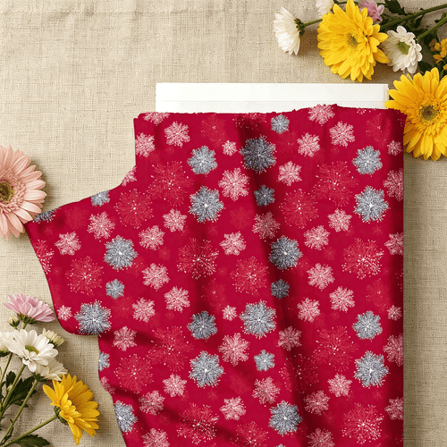 item picture 1pc of red fabric with silvery and pink floral print digital printed fabric multiple sizes soft and comfortable fabric diy all polyester handmade fabric used for throw pillows bedding curtains face masks tablecloths