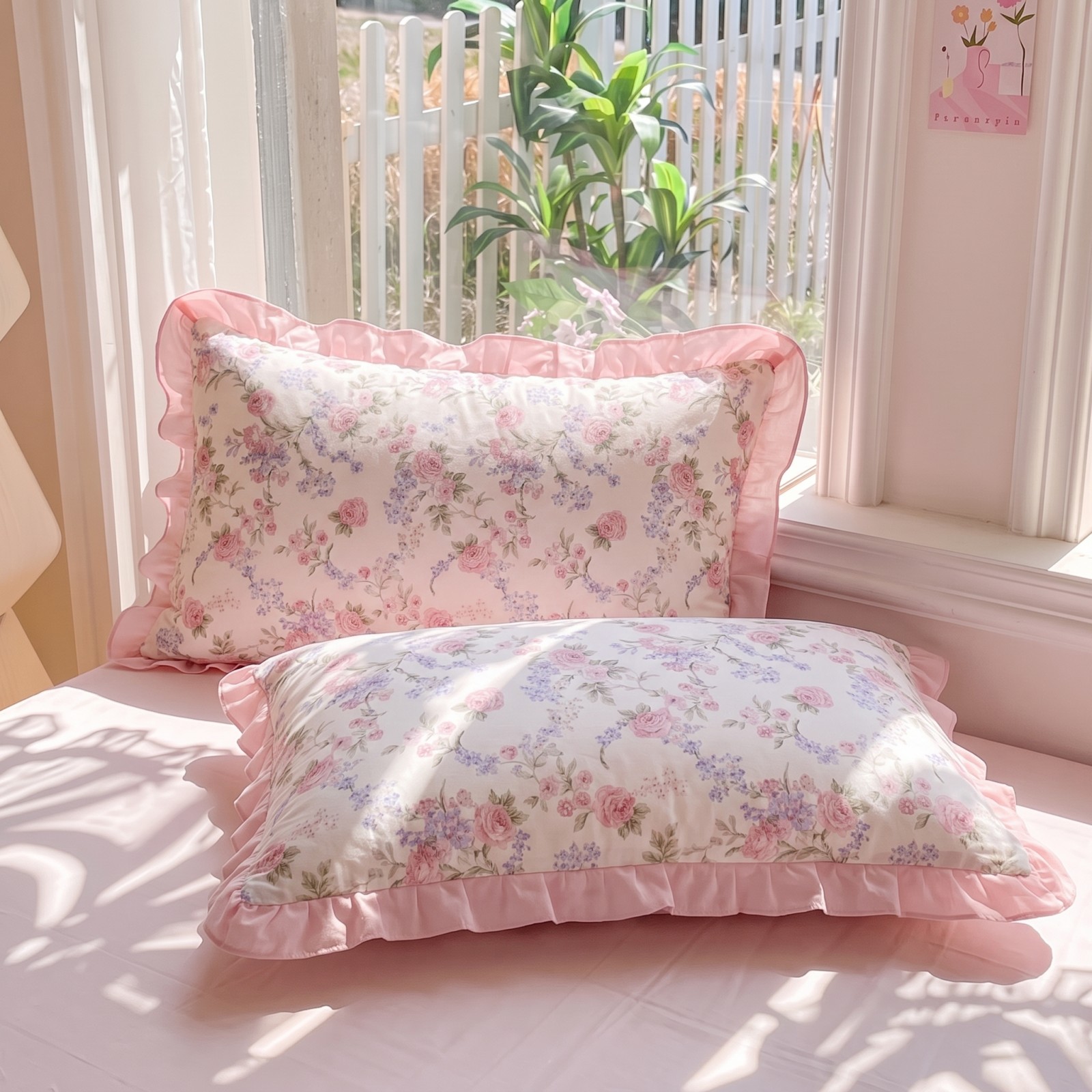 TEMU 2pcs Small Purple Crushed Floral, Pink Polka Dot, Small Crushed Floral With Hem Single-sided Pillowcases, Pastoral Simple And Stylish Design,