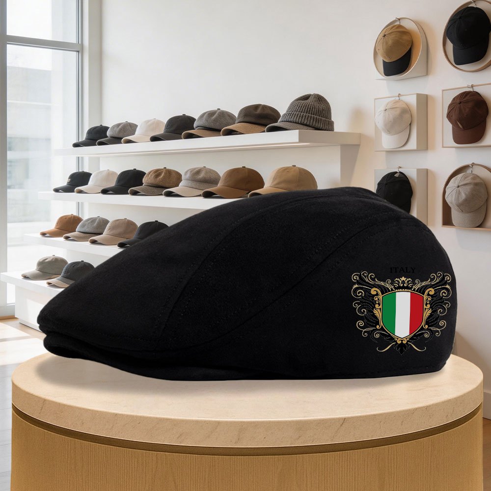 TEMU Classic Retro Men's Newsboy , Italian Flag Shield Pattern Solid Color Beret, Suitable For Formal And Casual Wear, Fashionable Headwear, Trendy