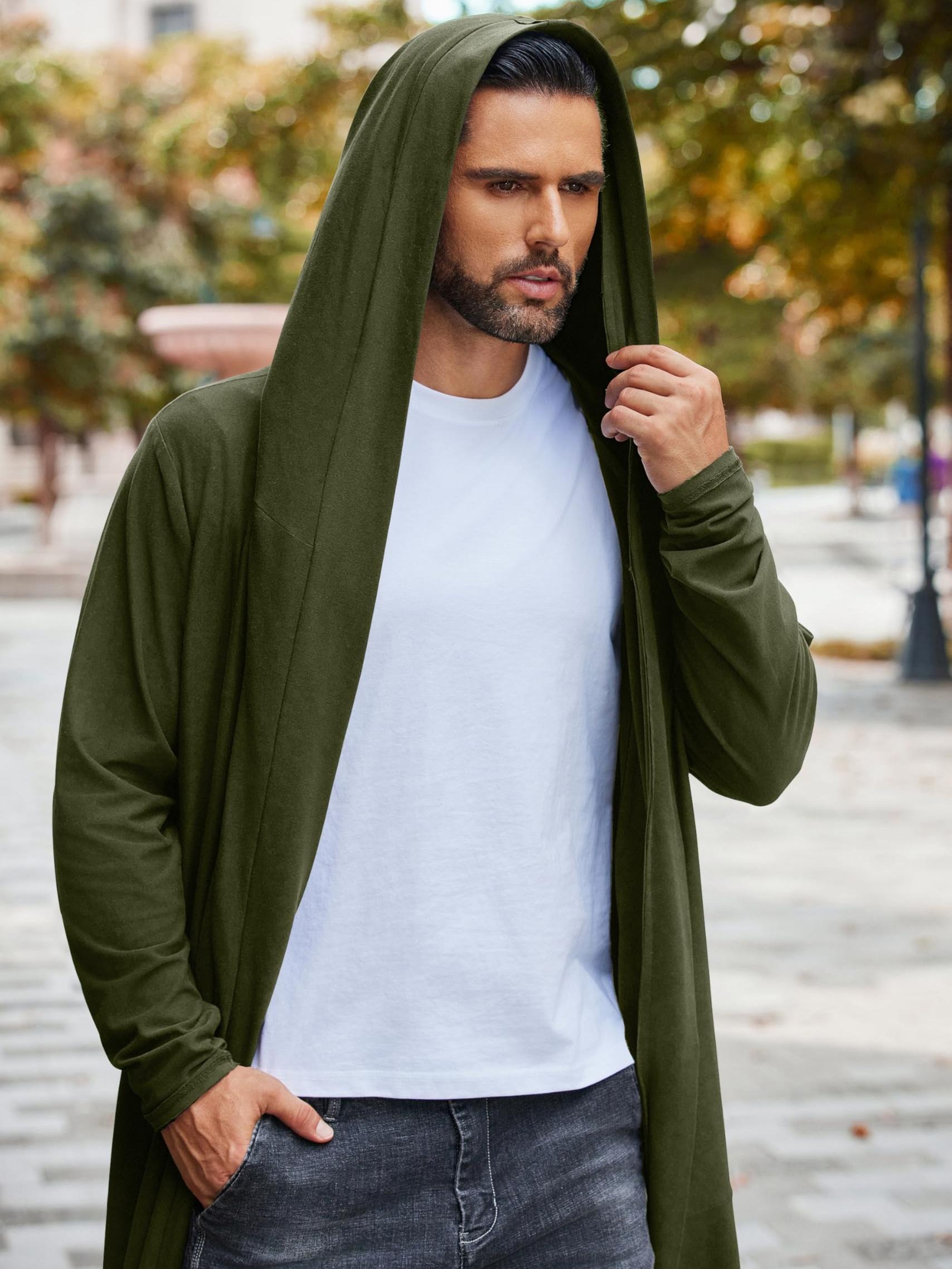 mens lightweight long hooded cardigan open front cloak coat Temu