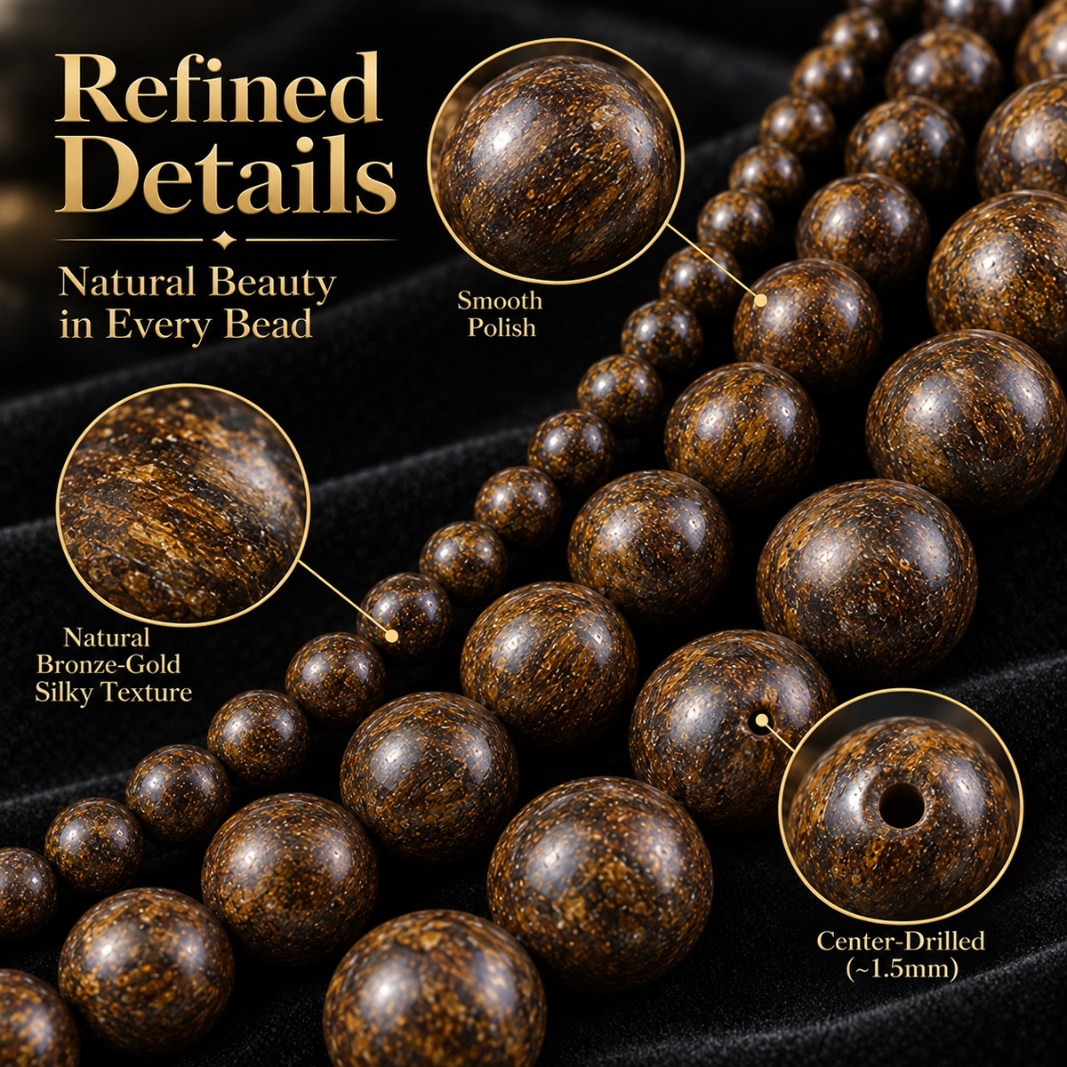 Natural Bronze-Gray Stone Round Loose Beads for DIY