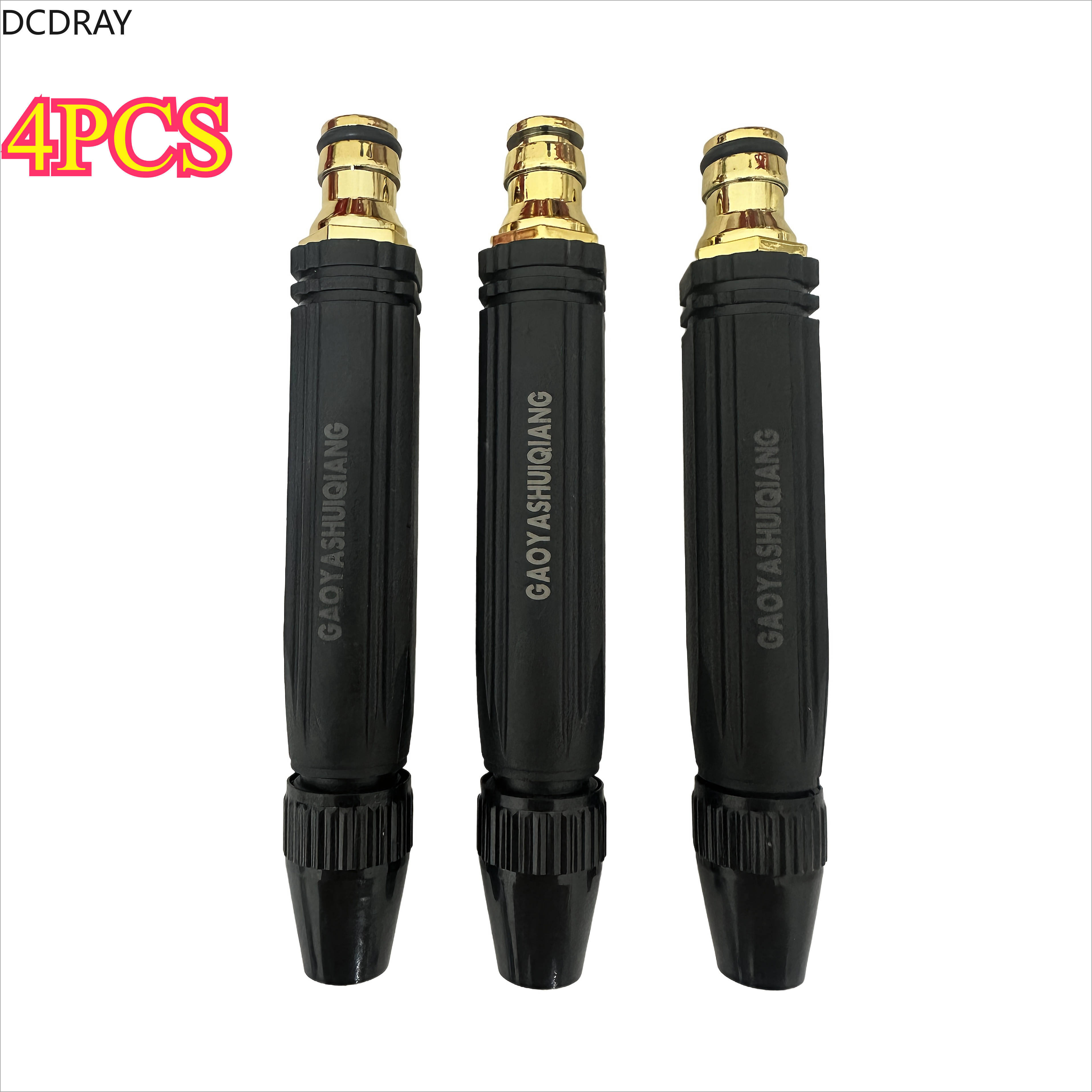 TEMU 4pcs High-pressure Car Wash Water Guns With Pressurized Nozzles - , Black And Golden, Durable Plastic Car Washing Tool, Suitable For Cars,