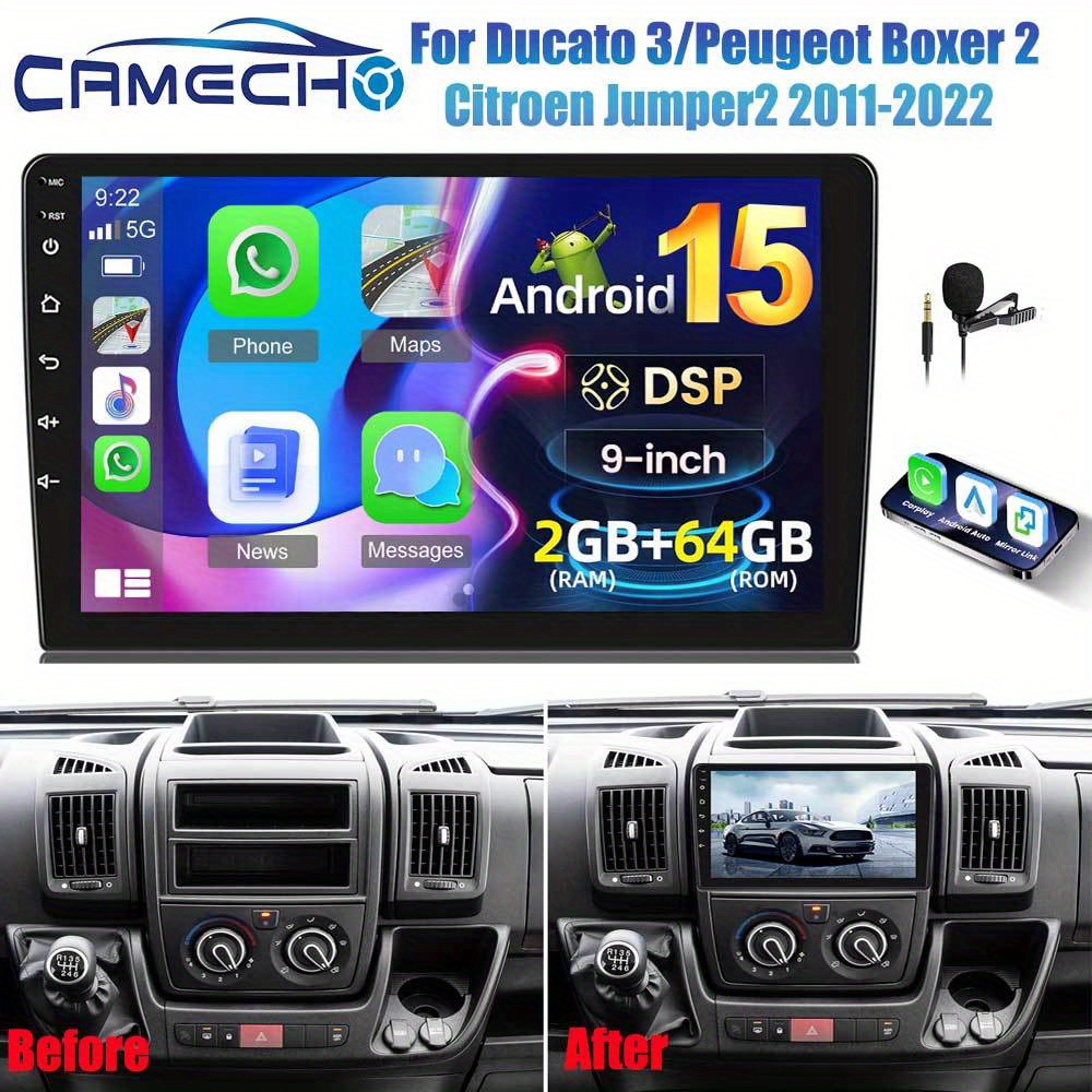CAMECHO DSP Avtoradio za Ducato 3/ 2/ Citroen Jumper2 2011-2022 z Brezžičnim Carplay Auto , [2G+64G] 9-palčni HD IPS Zaslon na Dotik Vgrajen G