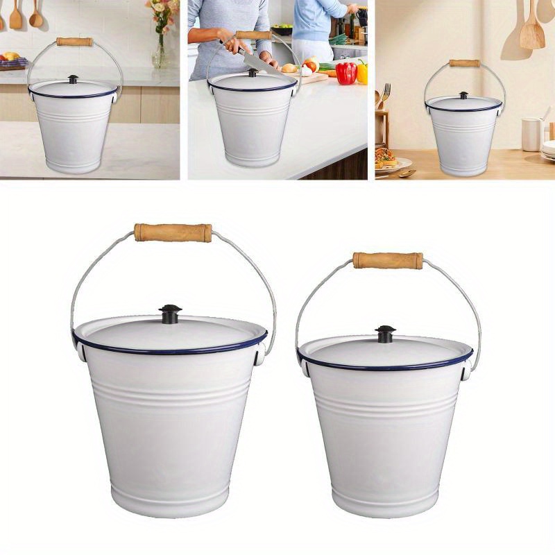 3l thickened enamel bucket with lid durable metal food grade ideal for oil   and chemical storage   kitchen and bathroom use kitchen storage solution sleek white bucket durable metal bucket Product details 4