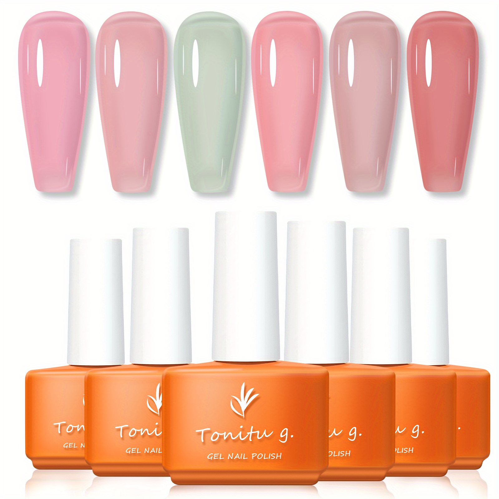 Set za gel nanoš za nokte Tonitu G Jelly Gel 6 boja, 0,24oz polu trajni gel lak prozirno mliječno sivo zeleno plavo nudo smeđe crvene, crni gel lak, set za gel nanoš, dizajn za nokte Soak Off / LED za manikuru uradi sam kućni salon za žene