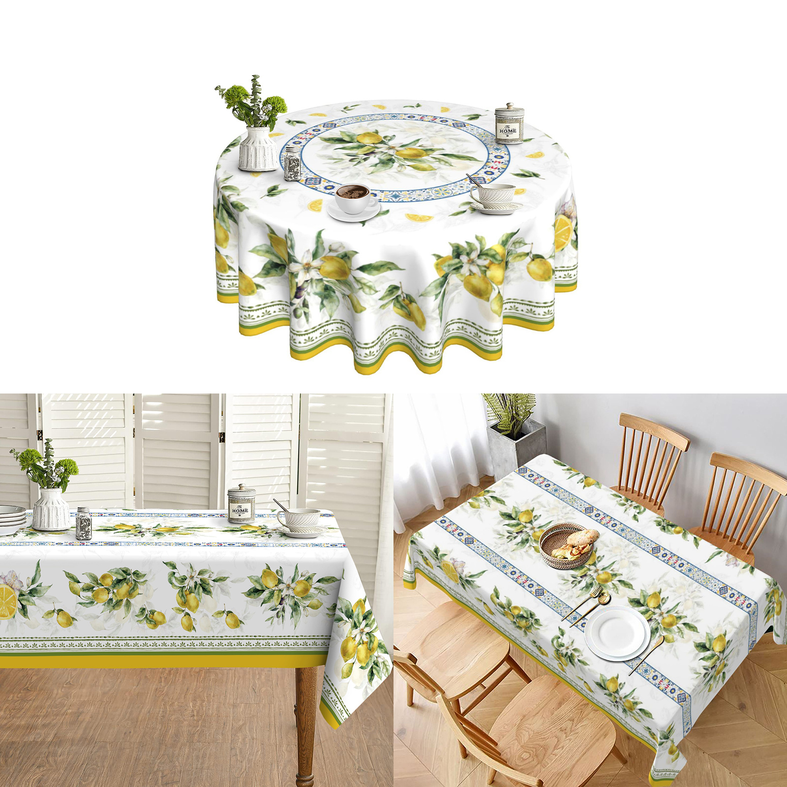 

1pc Lemon Floral Round Polyester Tablecloth - 100% Polyester Woven Machine Made Table Cover For Home Kitchen Dining Picnic, 's Day Party Decoration, Gift