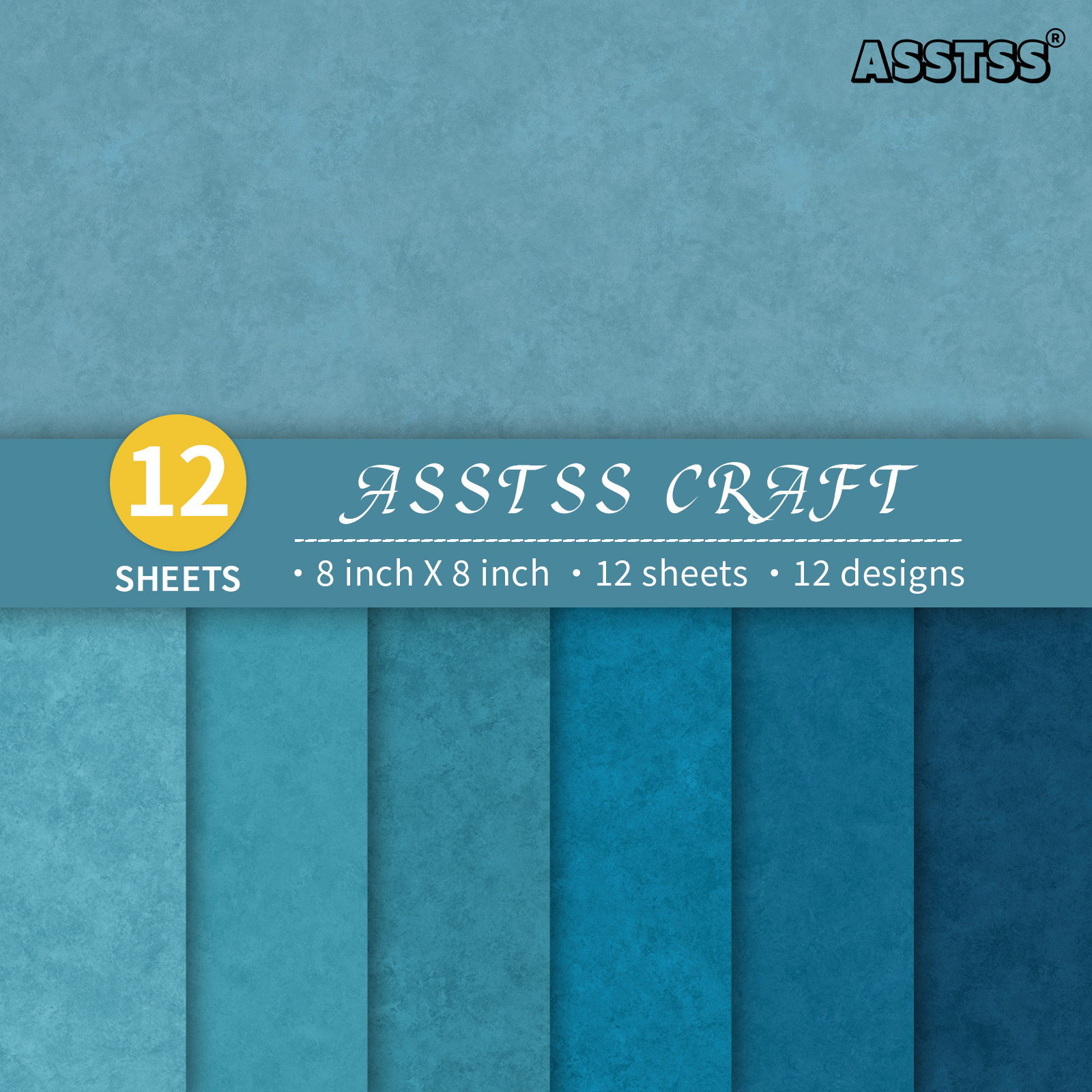 TEMU 12-sheet Asstss Heavyweight Scrapbooking Paper Pad - 8"x8" Blue Distressed Cardstock Suitable For Journaling, Collage Art, Floral Backing Paper,
