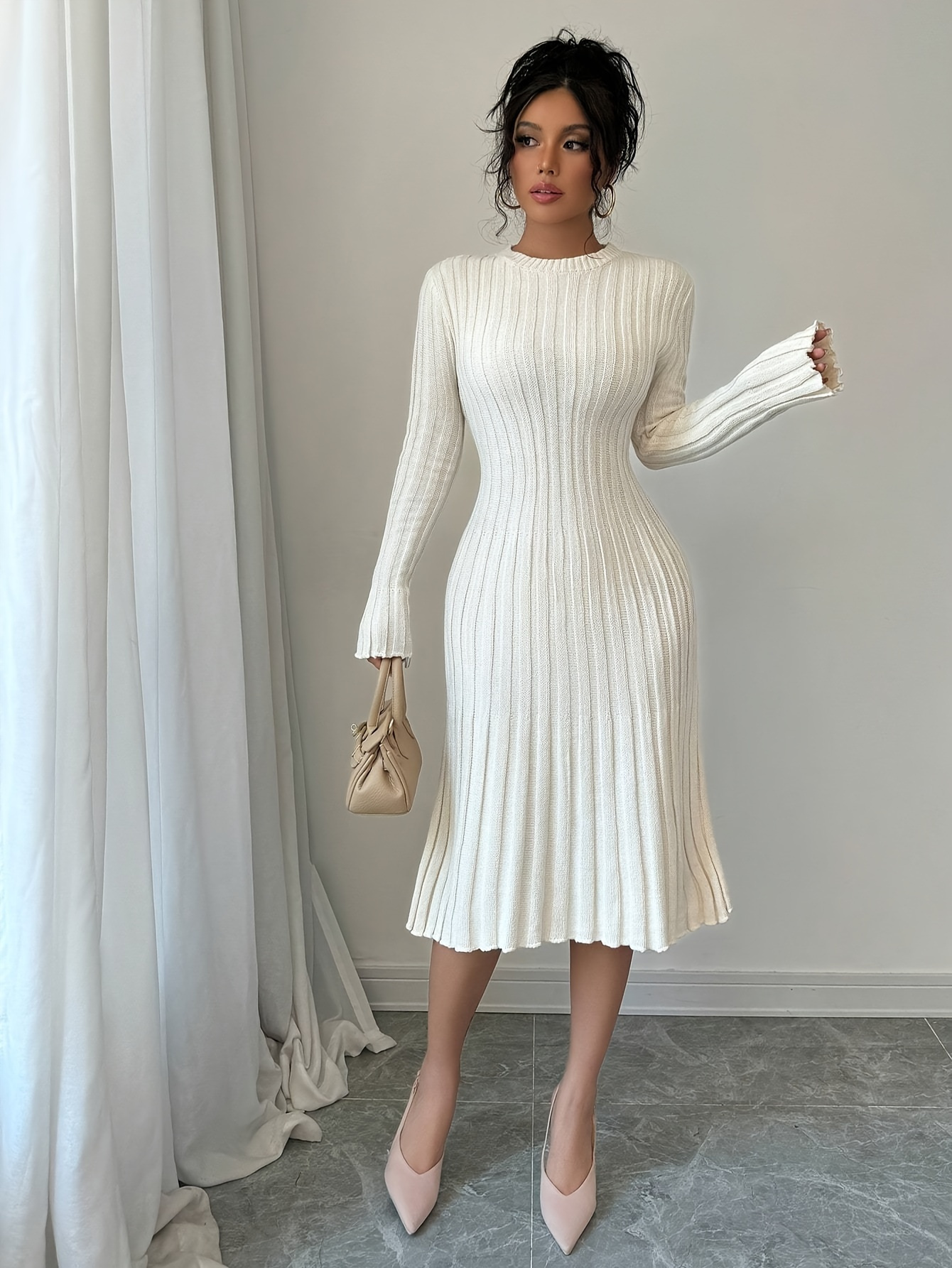 green emerald velvet dress Cozy In Knit Sweater Mini Dress main image 0