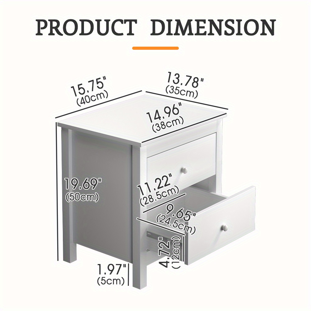 white wooden bedside table with 2 large drawers compact 27 nightstand space saving design smooth coated runners sturdy construction for bedroom storage bedroom nightstand minimalist furniture   furniture Product details 1