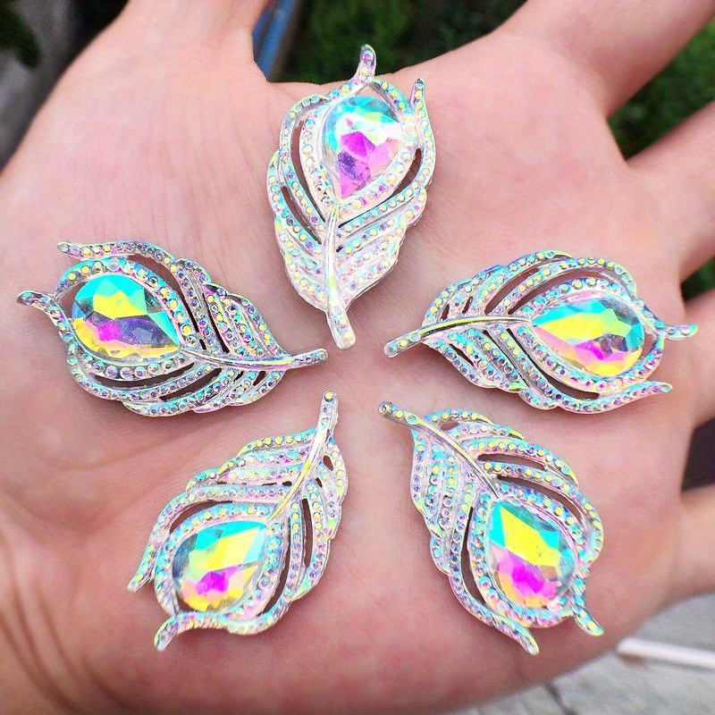 TEMU 2d Flat, 39 Or 59pcs Resin Pearooster Feather 2.0*3.8cm Ab White Flatback For Setting Bezel Tray Pendant Charms Jewelry Making Diy Wedding