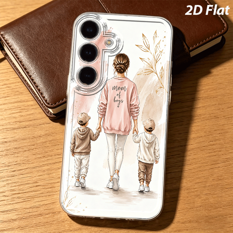 TEMU Phone Case - 2d Flat Mom Walking Phone Case Suitable For Galaxy A05s A06 A17 A21s A22 A56 S21 Ultra S22 Plus S23  S24 Fe S25 Edge Cartoon Fun