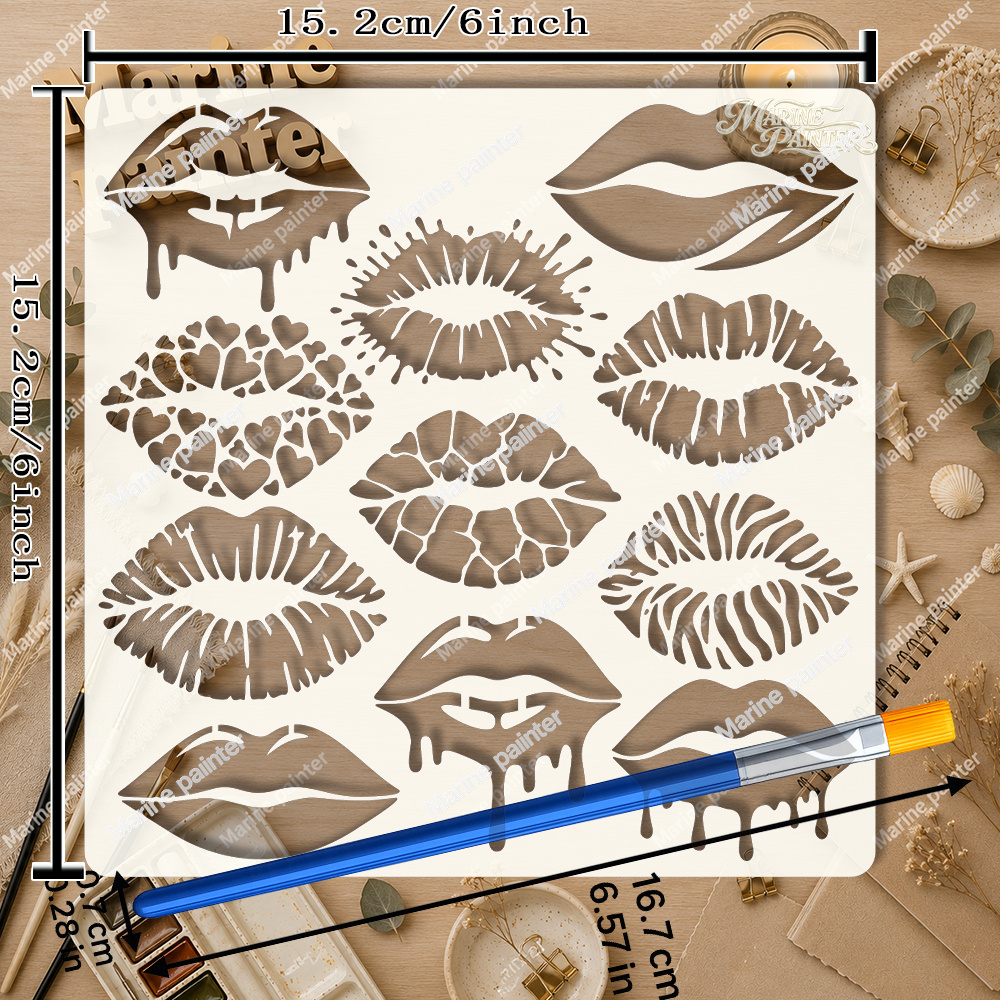 TEMU Assorted Lip And Lip-print Painting Templates - Striped, Geometric, Heart-shaped, , Cracked, Splattered, Open And Closed Lip Designs; For ,
