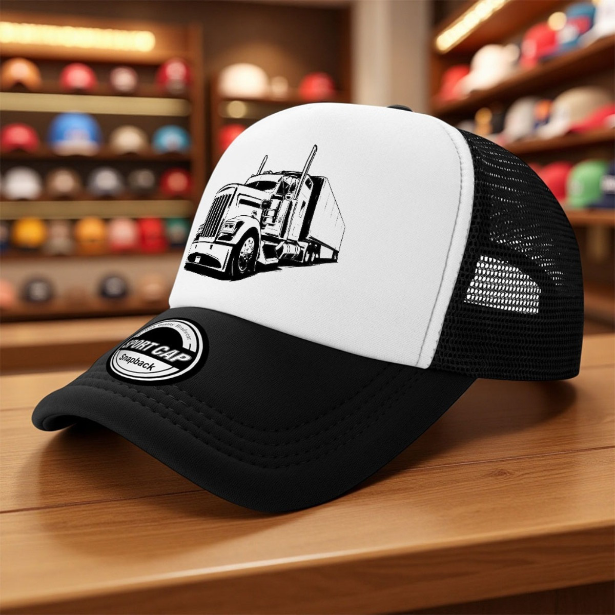 TEMU 1pc With Truck Sketch Print Modern Quality Mesh Fabric Great For Trucker Hat Fishing Hat Baseball Hat
