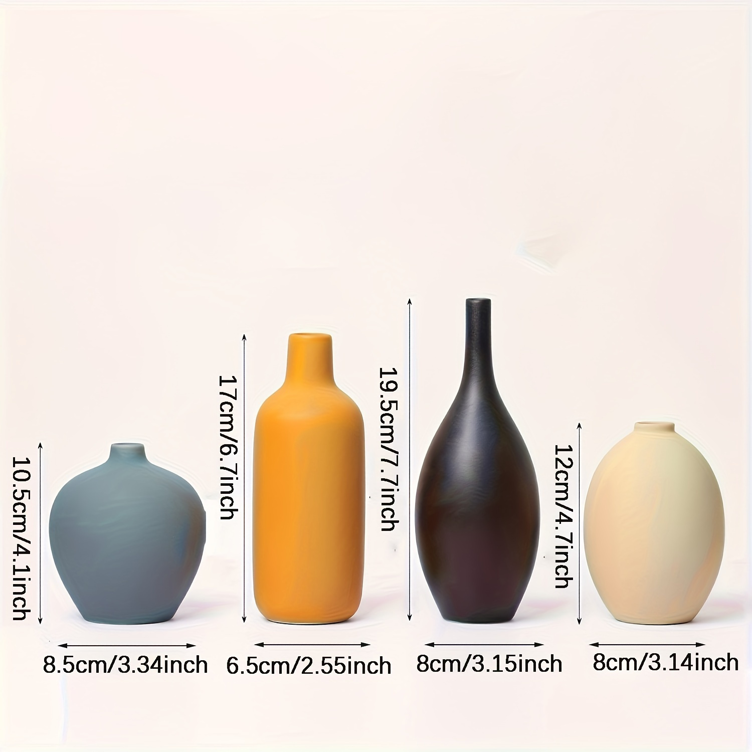 E-shop 4 Stück Keramikvasen, Schwarz, Gelb, Blau, Beige – Minimalistischer Stil für Landhaus-Dekor, Moderne Farmhouse-Accessoires, Wohnzimmer, Regal,
