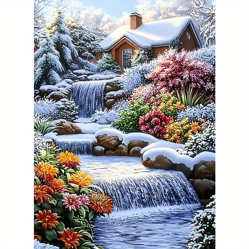 Image of 1pc 30*40cm/11.8*15.8in, Scenery Pattern, 5d Round Diamond Painting With Complete Tools, Oil Canvas, Diamond Painting Kit For Bedroom Living Room Decoration, Mosaic Art Craft Wall Art