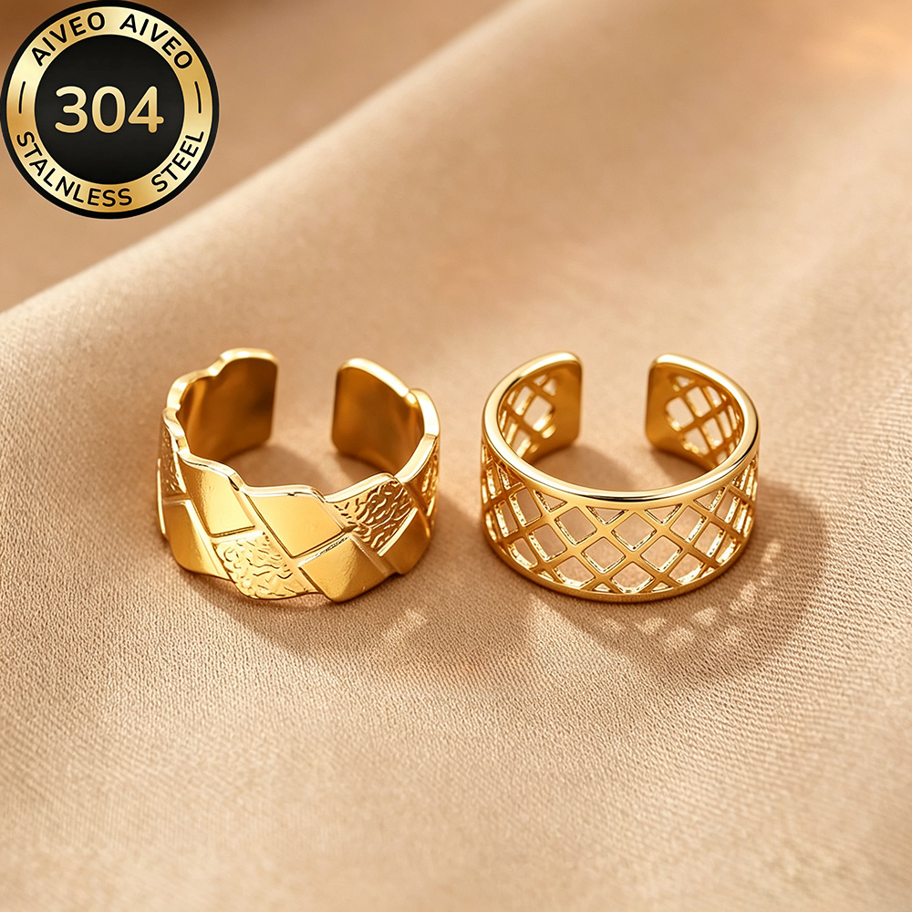 2pc Golden Stackable Open Ring Set, Stainless Steel