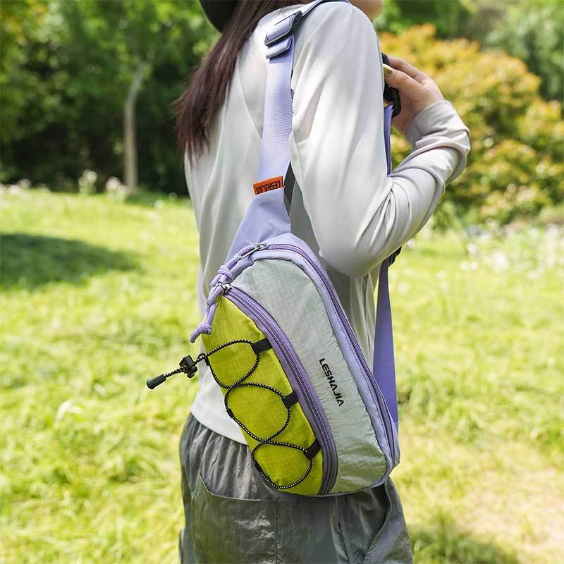 Outdoor Techwear Color-Block Mesh Waist Bag, Multi-Layer Storage