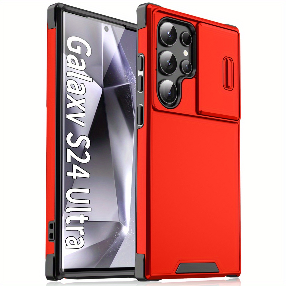 TEMU Phone Case: Five-color Minimalist Solid-color Camera Cutout Sliding Window Phone Case, Full-coverage Protective Case For , Creative, Simple,