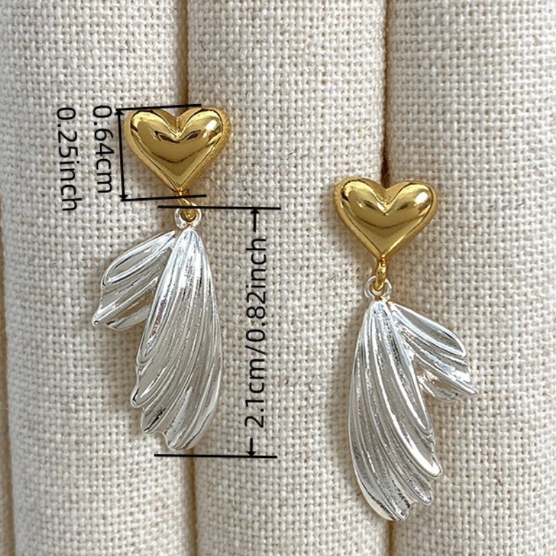 Golden Silvery Heart Leaf Pendant Earrings for Women