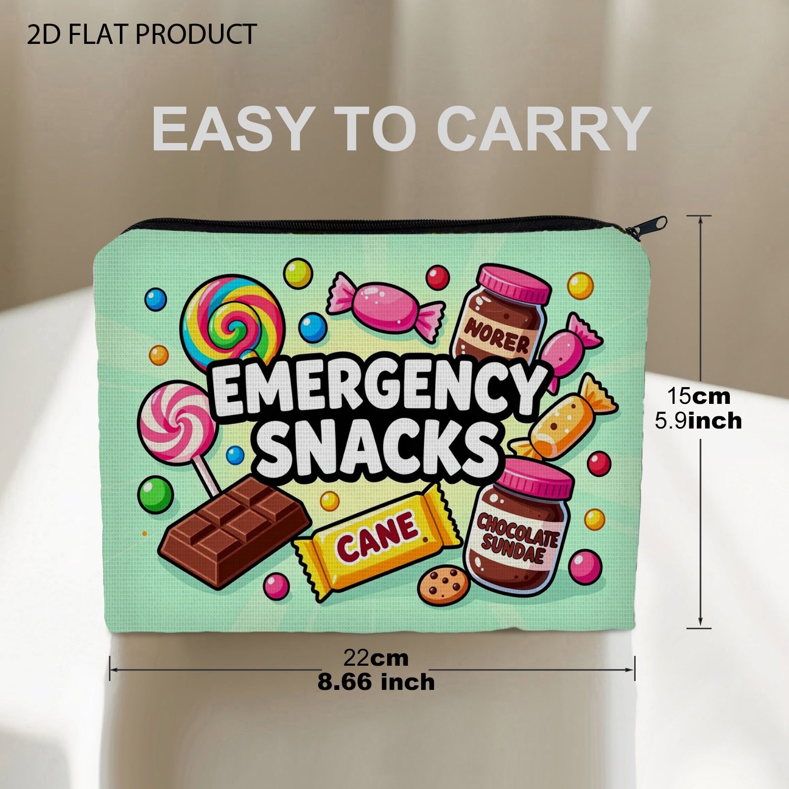 TEMU Double-sided "" Cosmetic Bag With Candy Print - Suitable For Travel & Toiletry, Portable Polyester Pouch For &, Colorful Snacks Design Storage