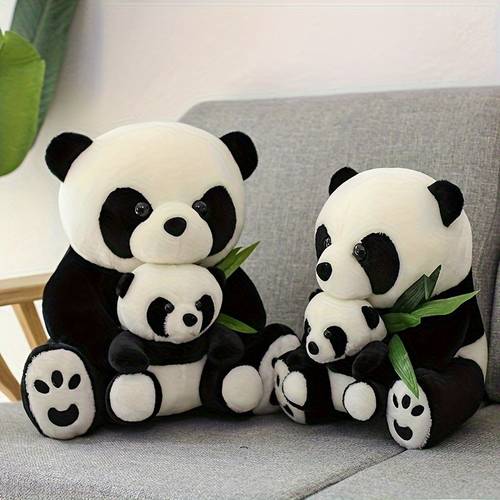 1pc adorable plush toy with doll soft velvet material black white perfect parent playtime ideal gift for children companion design cuddly companion