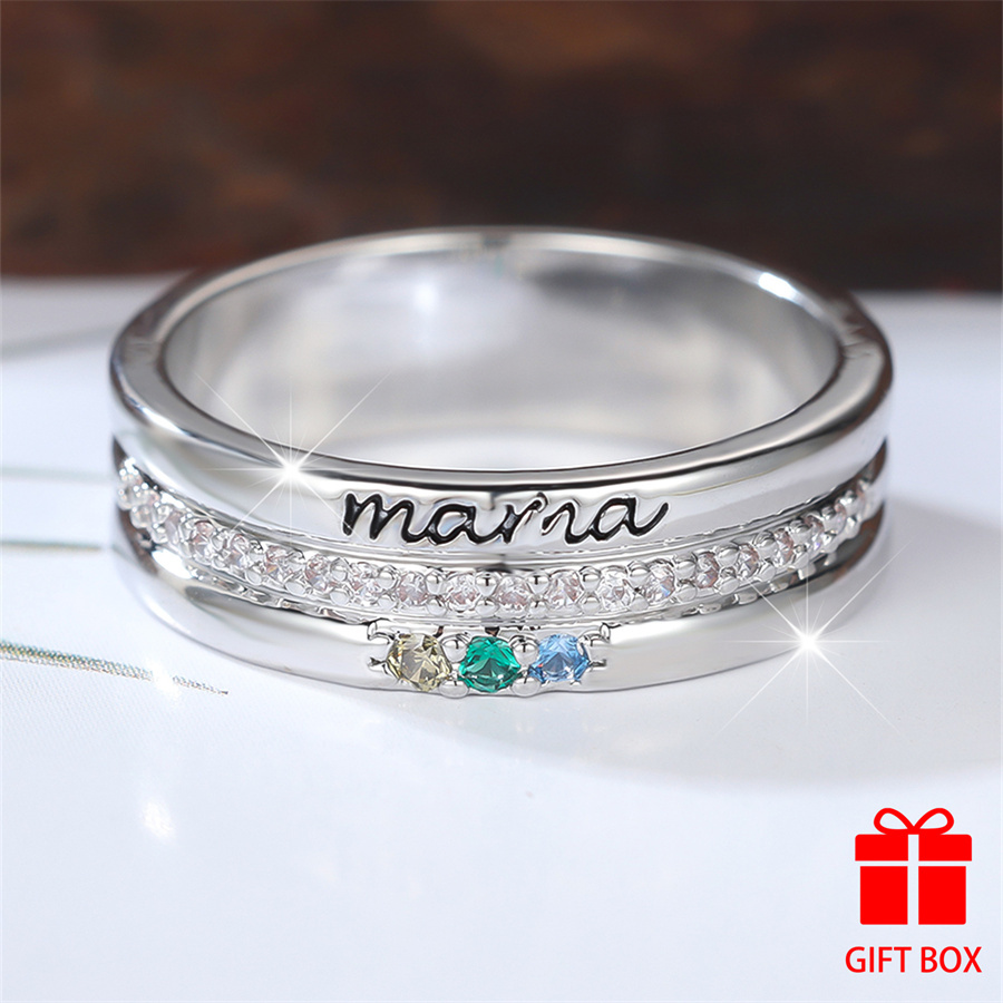Engraved Mama Set Zirconia Silvery Ring for Mother's Party