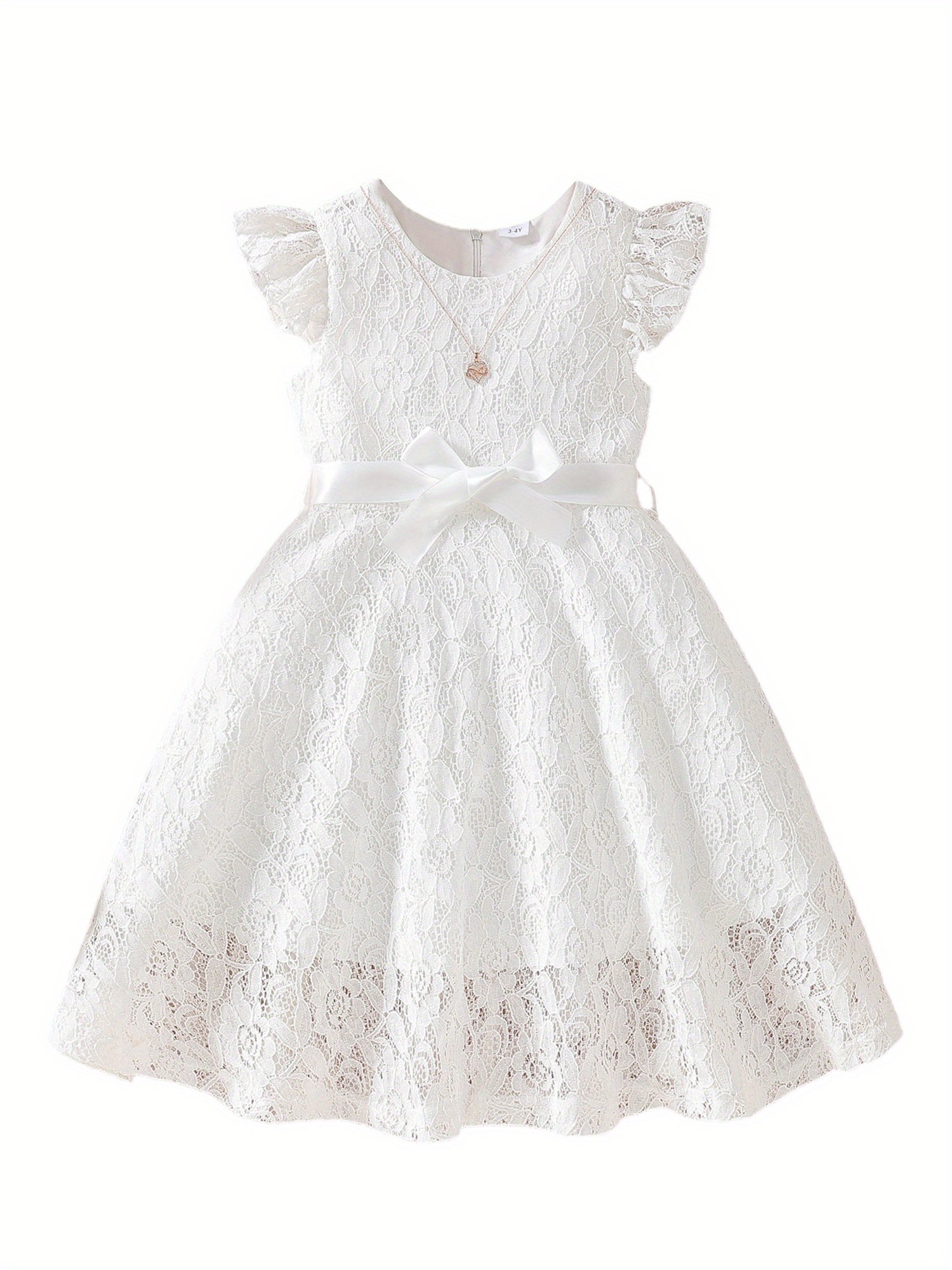kids girls elegant formal occasions dress lace fly sleeve - Temu