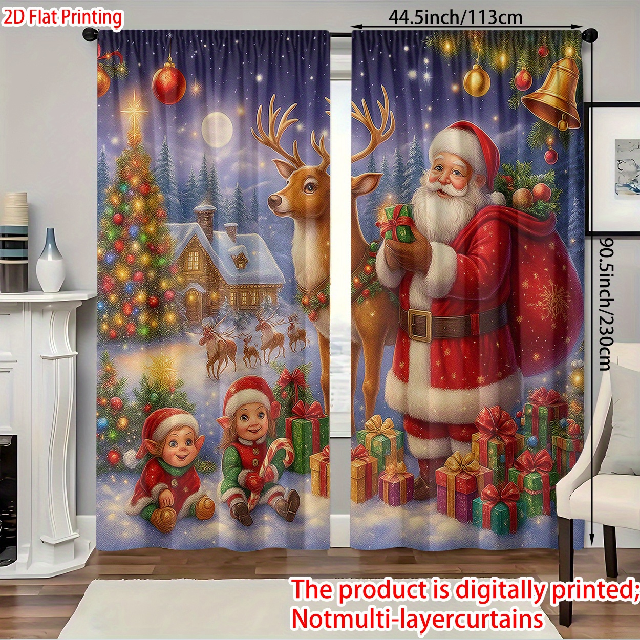 TEMU 2 Pieces, 2d Printed On Polyester Material, Featuring A Christmas Decoration Theme With Patterns Of Santa Claus And Reindeer Gifts.