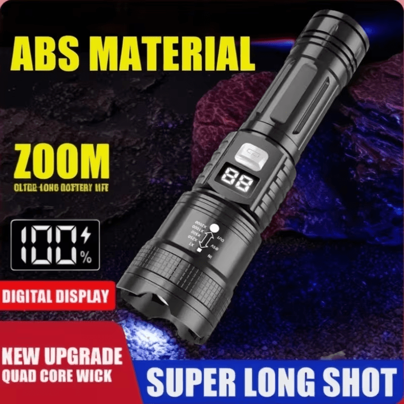 LED Portable Tactical Flashlight with Adjustable Beam and Rechargeable Battery