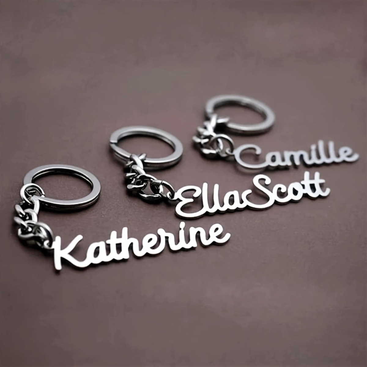 TEMU 1pc Personalized Stainless Steel Keychain - Custom Name Engraving, Elegant Cursive Style, Durable Easy Design, Ideal For Father's Day, Mother's