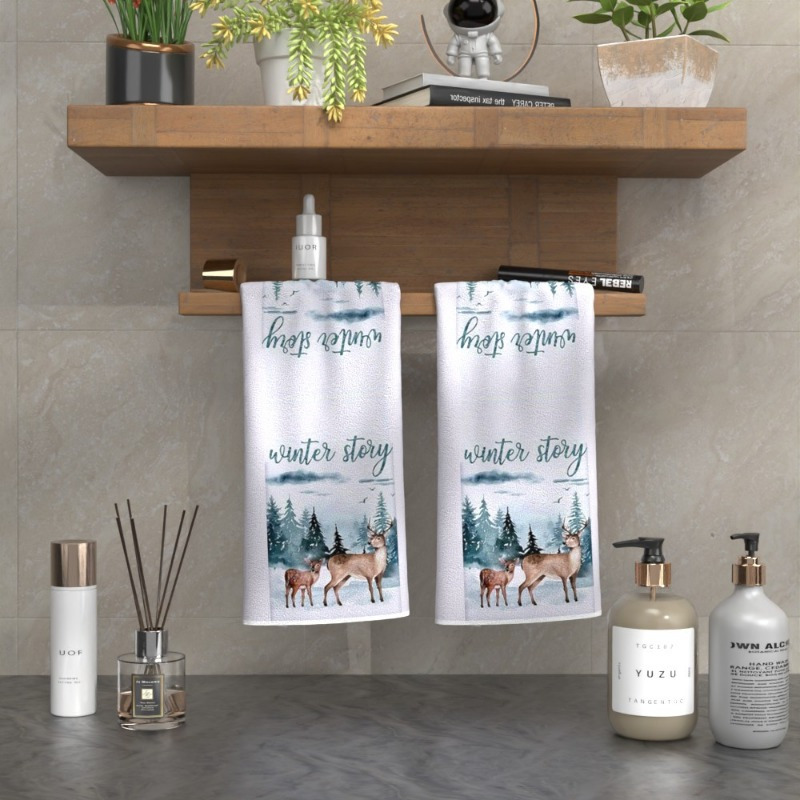 2pcs cozy winter deer towels - 45.72x66.04cm soft polyester, machine washable, versatile for kitchen & bathroom decor with elegant deer design - ideal gift, deer bathroom decor details 2