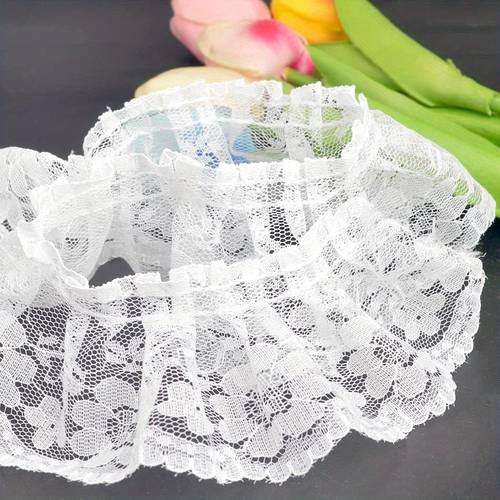 5 yards vintage lace pleated fabric trimming ruffle fabric embroidered sewing lace trim wedding bridal dress appliques patches and handmade sewing white