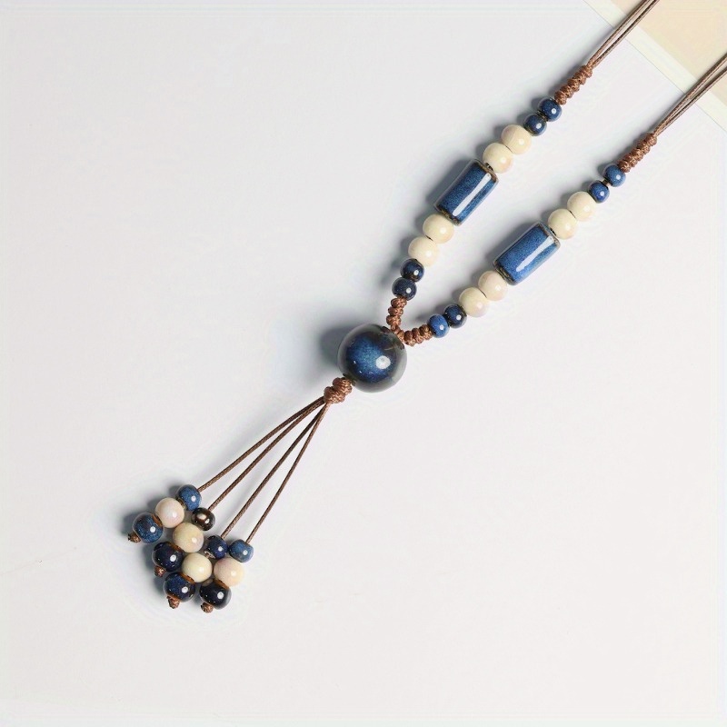 New Chinese Style Ancient Hanfu Cheongsam Additions Autumn And Winter New Versatile Ceramic Necklace Sweater Chain Dress Up Jewelry Necklace