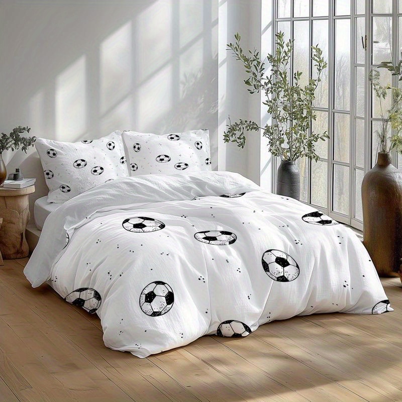 3 beddengoedset voetbal zwart en wit stippenpatroon - Temu Belgium