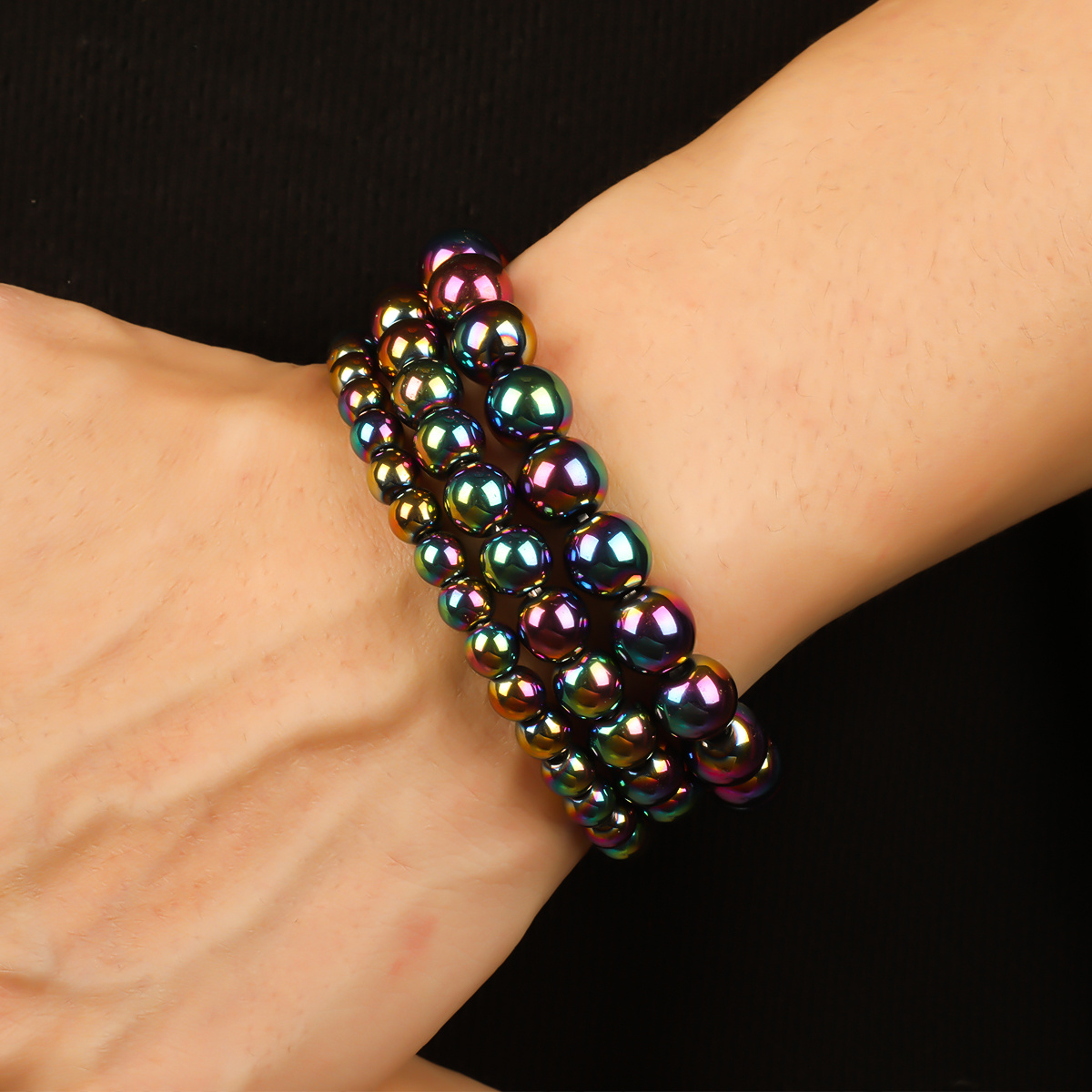 TEMU 3pcs Rainbow Hematite Elastic Bracelet: 6mm+8mm+10mm, Grounding& Stability, Mental Clarity& Focus Protection, Unisex, Lovers Accessory, Perfect